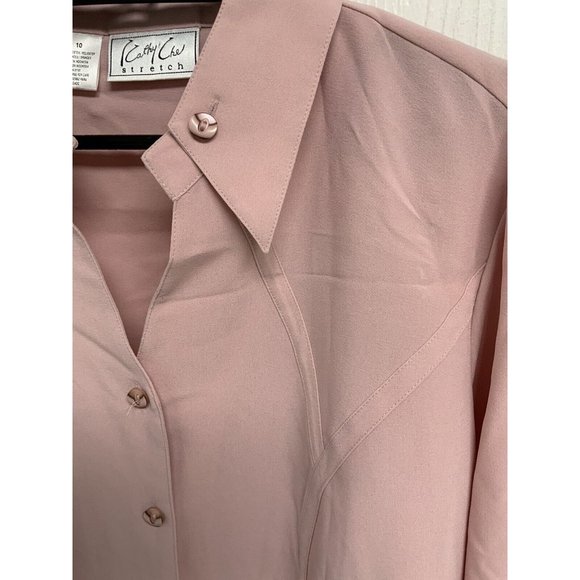 Kathy Cho Women's Long Sleeve Light Pink Stretch Button Up Blouse Size 10 - Picture 3 of 8